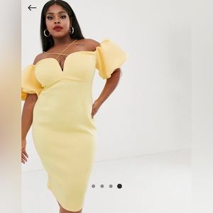 ASOS Design  Curve Bardot bubble sleeve Strappy Midi dress